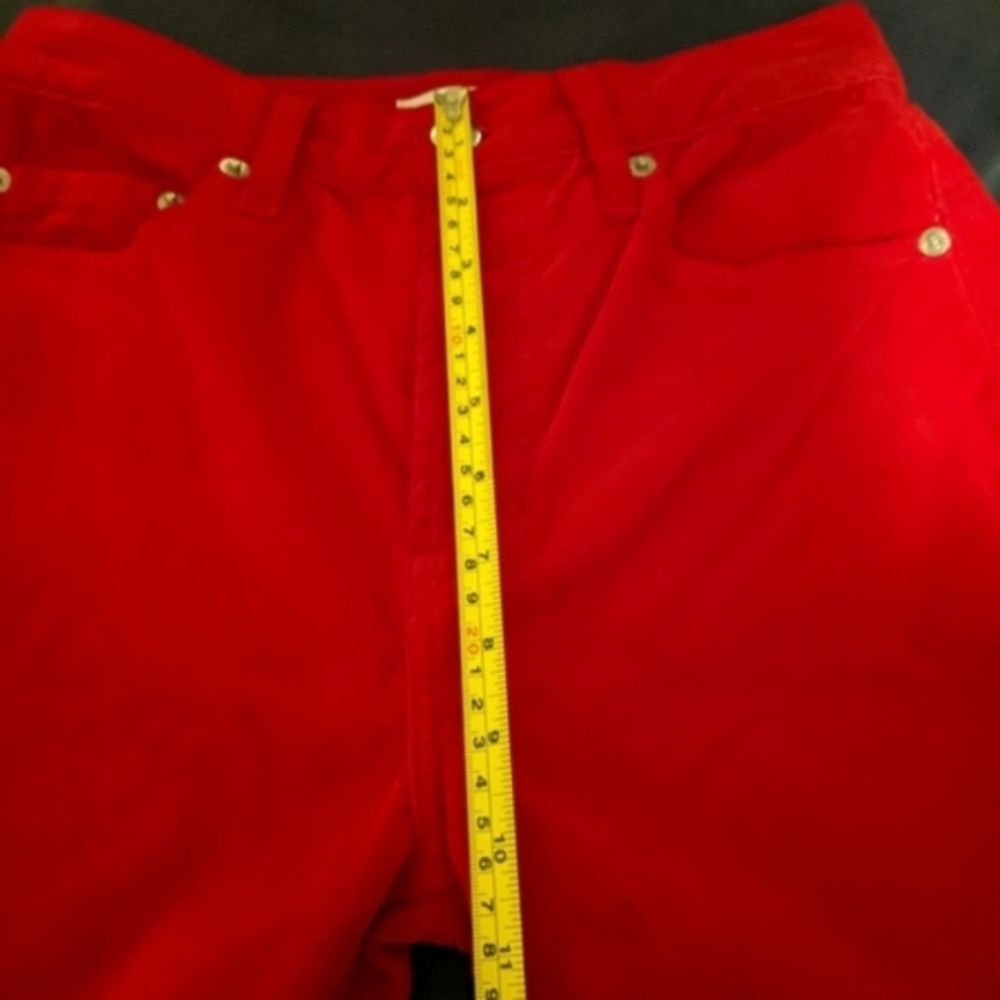 Re/Done Cherry Red Velvet High Rise Ankle Pants - Picture 3 of 6